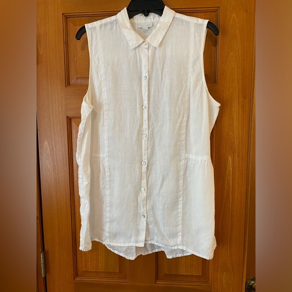 Love Linen J. Jill White Sleeveless Tank Top Beach Summer Shirt Tunic L Button - Picture 1 of 7